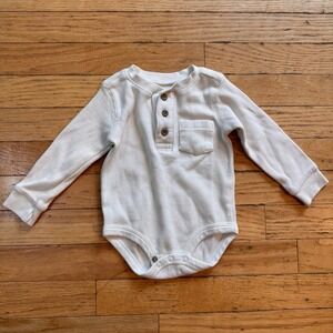 Planet Cotton Cream Waffle Knit Henley‎ Bodysuit Long Sleeve 18M